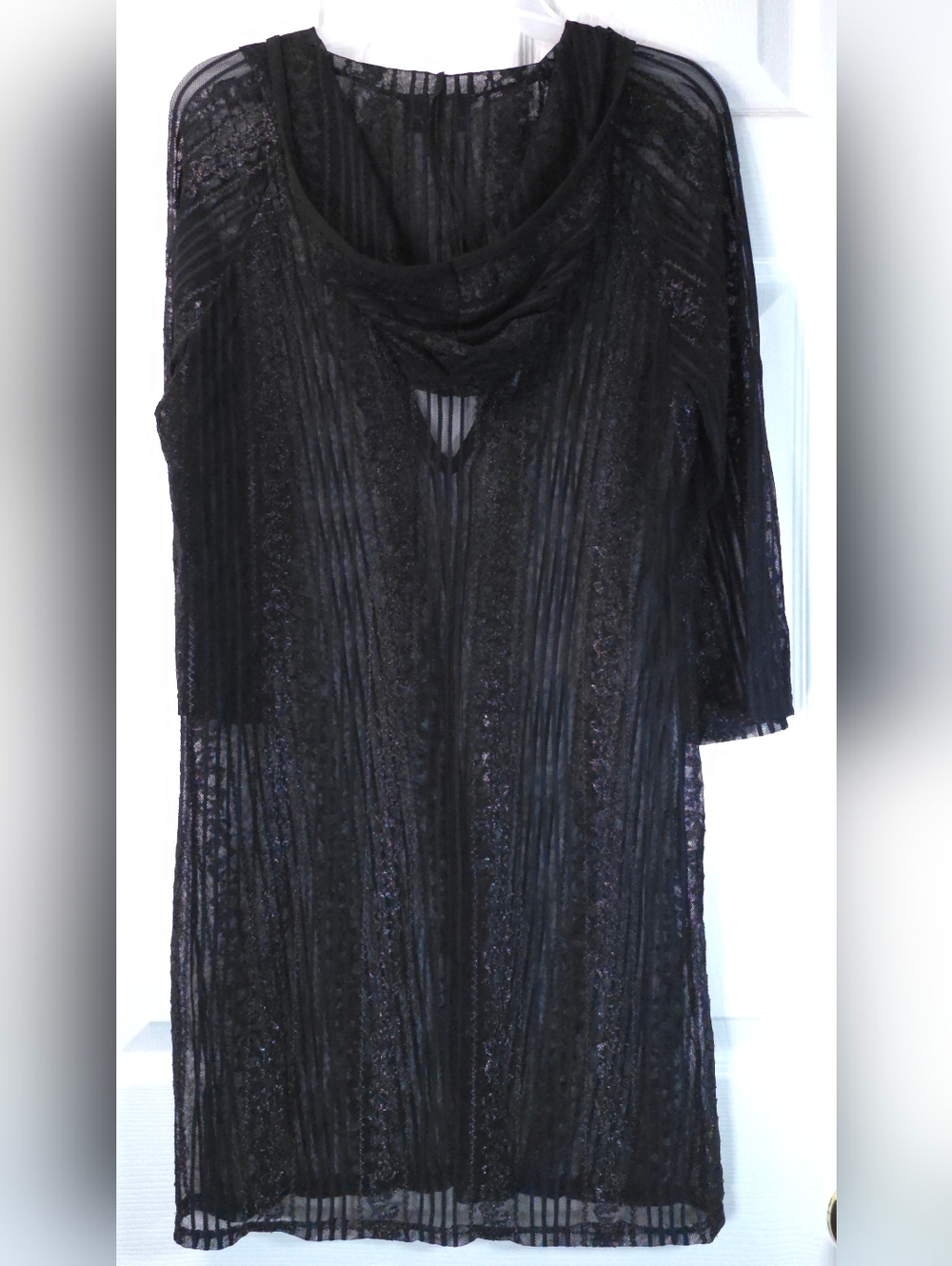 Vintage Taylor Jones Hooded Tunic Mesh Sequins & Lace Black Size M USA Made - Picture 4 of 10